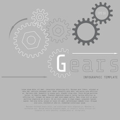Vector illustration of gears with on the grey background. Business and industry concept with options, parts, steps, processes. Infographic vector template