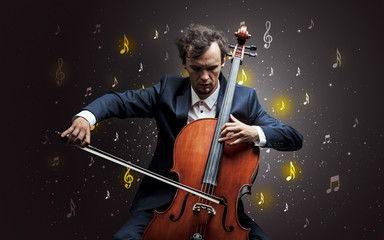 Fototapeta premium Falling notes with classical musician