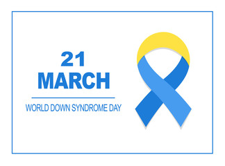 World Down Syndrome day card 21 march. Blue and Yellow Ribbon World Down Syndrome Day on the grey background .vector illustration .Medical concept