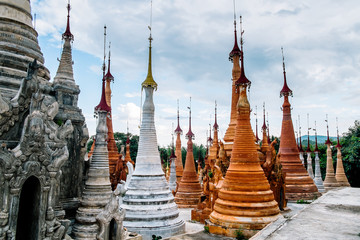 Fototapeta premium Shwe Indein Pagoda, a group of Buddhist pagodas in the village of Indein, near Ywama and Inlay Lake in Shan State, Burma