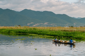 Fototapeta na wymiar Boat on Inle lake shan state Myanmar