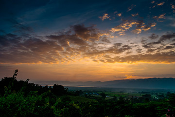 Obraz premium landscape with dramatic sky during sunset. The mountains in Myanmar, Inle lake