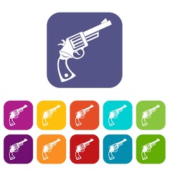 Vintage revolver icons set flat