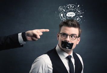 Business hand pointing at employee