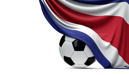 Obraz premium Costa Rica national flag draped over a soccer football ball. 3D Rendering