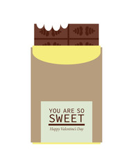 Happy Valentine's Day illustration of wrapped chocolate bar with text.