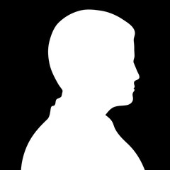 Simple silhouette (white) of a man. Side view (profile). Isolated on black 