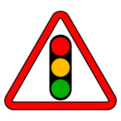 Simple, triangular traffic light road sign. Isolated on white