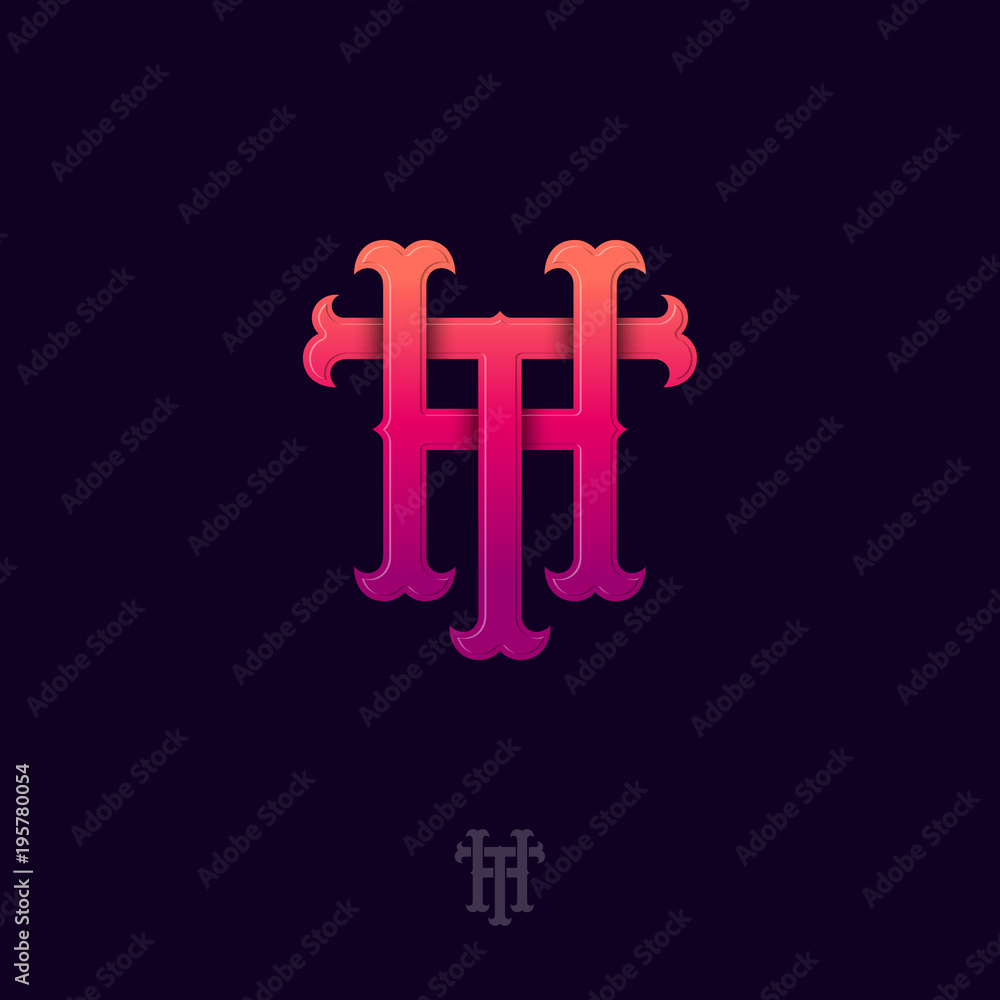 Poster t and h monogram. t and h crossed letters, intertwined letters initials.