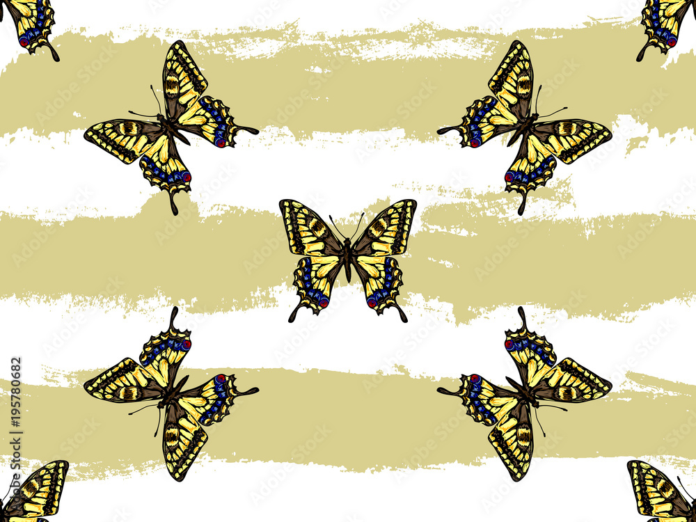Poster butterfly. seamless pattern of butterflies. endless colorful texture vector background. perfect for 