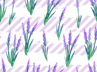 Seamless Pattern with Lavender flowers vector background. Perfect for wallpapers, pattern fills, web page backgrounds, surface textures, textile