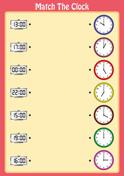 match the clocks, kids learn to read analog clocks with this matching math game, worksheet