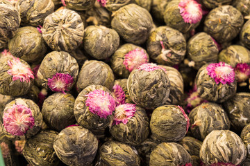 Fototapeta na wymiar Bunch of Jasmine flower balls dried for tea preparation