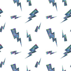 Seamless Holographic Stickers Pattern. Lightning on white