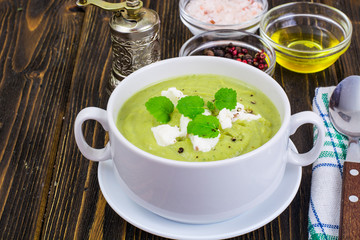 Vegetarian menu. Soup cream from broccoli