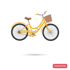 Fototapeta na wymiar Bicycle with basket color flat icon
