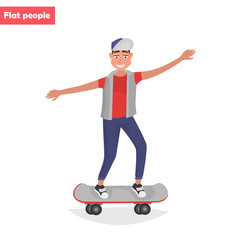 Teenager on skate color flat illustration