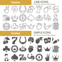 Line and simple casino icons set