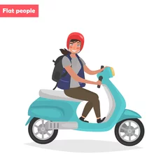 Foto op Plexiglas Girl on motor scooter color flat illustration © LynxVector
