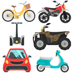 Different land transport vehicles color icons set