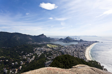 Fototapeta na wymiar View at the center of Rio de Janeiro (and Ipanema) from the Dois Irmaos (Two Brothers) mountain - Brasil - South America