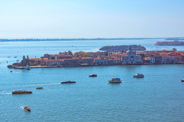 Panoramic aerial cityscape view to Venice in Italy