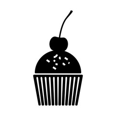 Cupcake silhouette with cherry decoration, isolated.