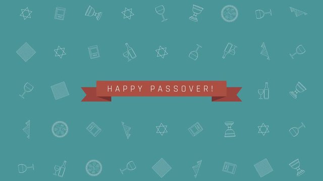 Passover holiday flat design animation background with traditional outline icon symbols and english text