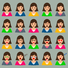 Woman Head with Different Emotions Expression Mood set, vector isolated Female smile color collection