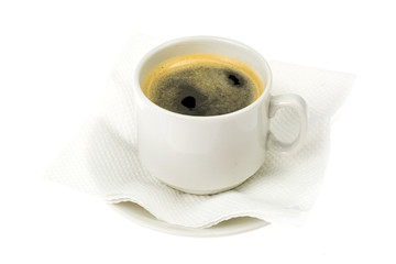 One cup of espresso coffee isolated on white background