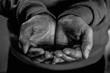 Closeup dirty males hands of poor man