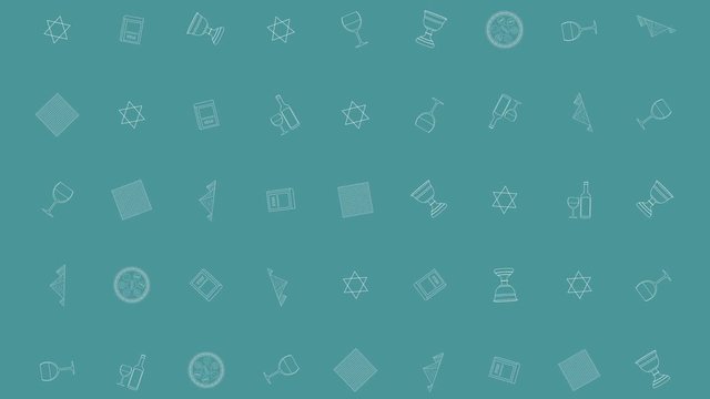 Passover holiday flat design animation background with traditional outline icon symbols