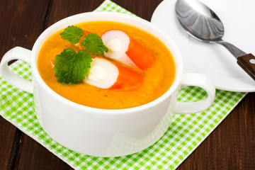 Vegetable soup with surimi