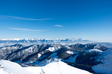 Fototapeta na wymiar Panorama of High Tatras, view from Chopok mountain, Jasna, Low Tatras, Slovakia