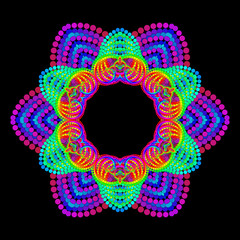 Vector Mystical Mandala Frame for Meditative Practice   -  Openwork Six Petalled  Iridescent Flourish Mystic Yantra Pattern
