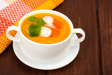 Vegetable soup with surimi