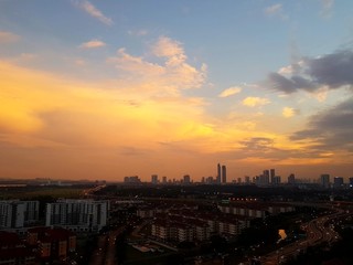 Fototapeta na wymiar Evening sunset over cityscape of Johor Bahru, Malaysia