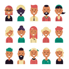 male and female faces avatars. flat style