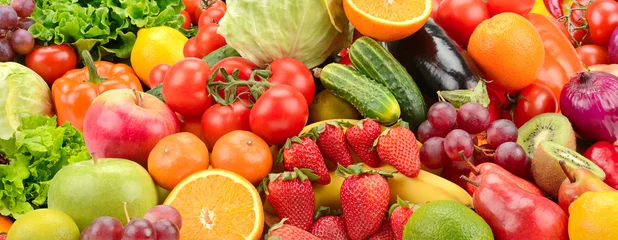 Abwaschbare Fototapete Früchte Panorama-Sammlung gesundes Obst und Gemüse.