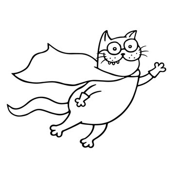 Super cat is flies for a feat. Isolated vector illustration.