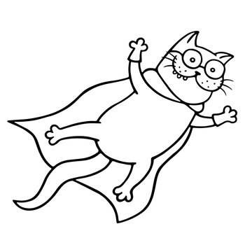 Soaring into the sky cat in costume of superhero. Vector illustration