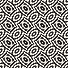 Vector geometric seamless pattern with curved shapes grid. Abstract monochrome rounded lattice texture. Modern repeating background design