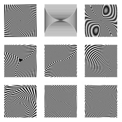 Vector Black and White Turning Graphic Element Set - Generative Op Art  

