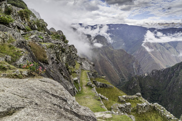 Fototapeta na wymiar Mist around Machu Picchu, Peru