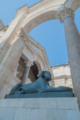 Split, Croatia. Original Egyptian sphinx - one is on Peristil square, the other in front of Jupiter's temple or St. John's church. They were brought from Egypt by Roman emperor Diocletian.
