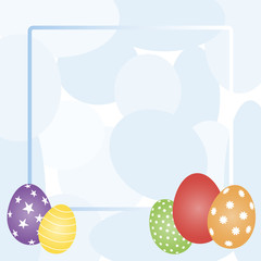 Easter frame with red, green, purple and yellow eggs. Vector.