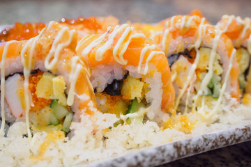 Sushi sashimi and sushi rolls set