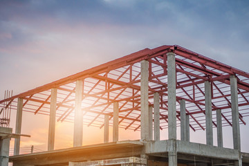 Obraz premium construction residential new house in progress at building site