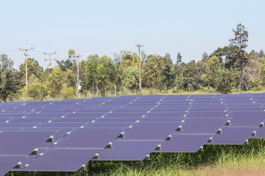 Close Up Array Of  Thin Film Solar Cells Or Amorphous Silicon Solar Cells Or Photovoltaics In Solar Power Plant