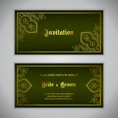 Luxury wedding invitation with golden ornament. Vector illustration
